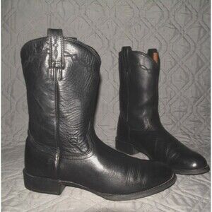 Ariat Heritage Roper Western Boots Black Leather Men's US Sz 9.5 EU 43 Cowboy